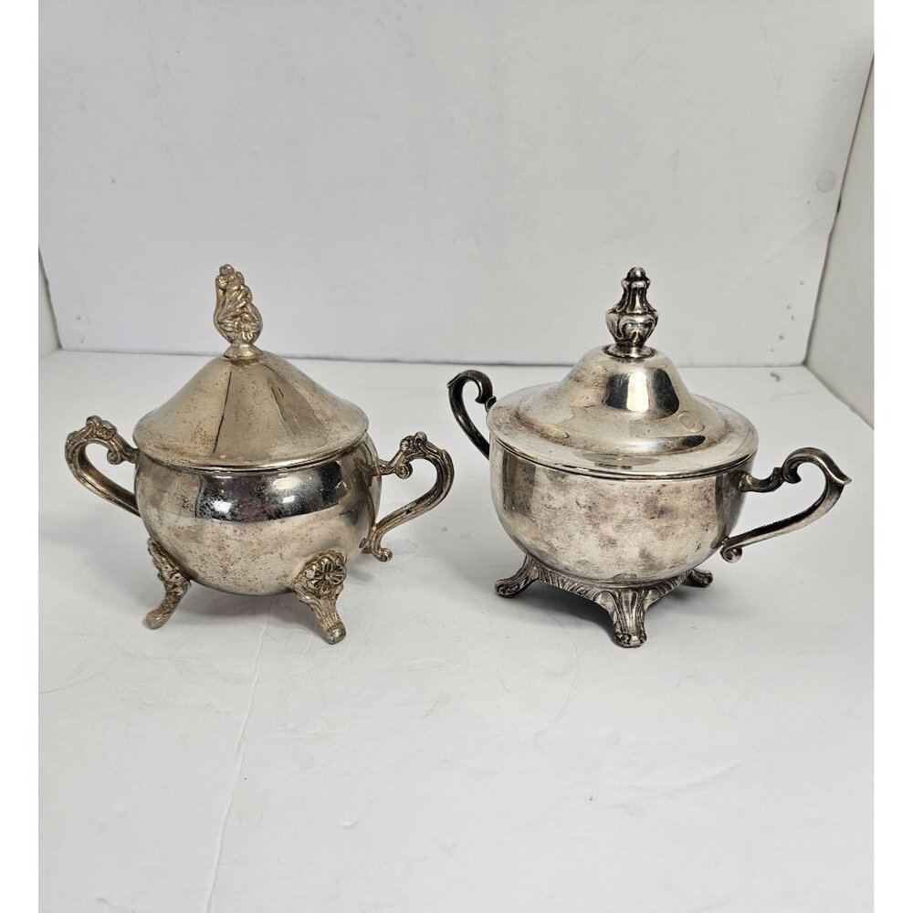 Lot of 2 Vintage Silver Plated Sugar Bowls Jelly Bowls
